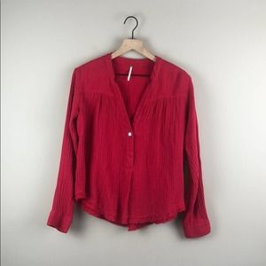 Free People Gauzy V-Neck Top (XS)